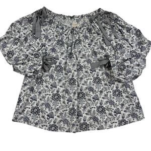 Rebecca Taylor LA VIE Cottagecore Praire Floral Off The Shoulder Tie Blouse SZ L